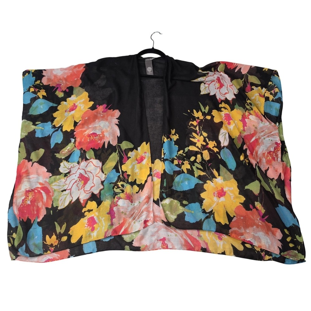 Vince Camuto Kimono Blouse Womens One Size Multicolor Floral Sheer Open Boho
